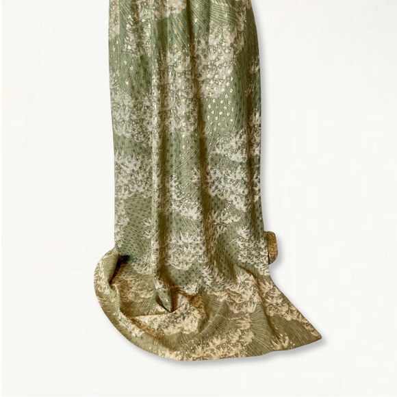 Vintage 1960s Mary Martin Florida Green Sleeveless Long Dress with Gold Detail - Picture 5 of 13